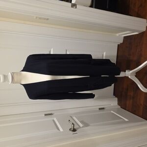 Lafayette 148 Wool And Silk Black Open Front Cardigan